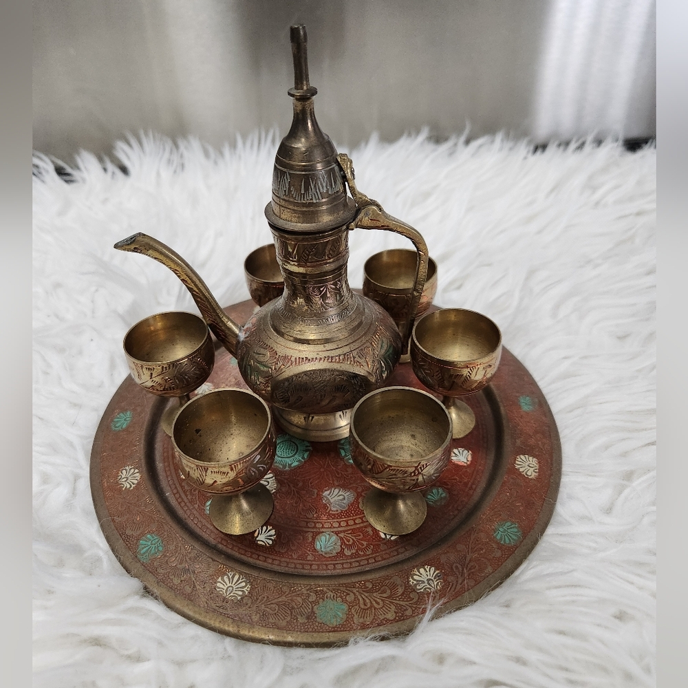 BEAUTIFUL 8-piece Vintage Miniature Brass TEA set.